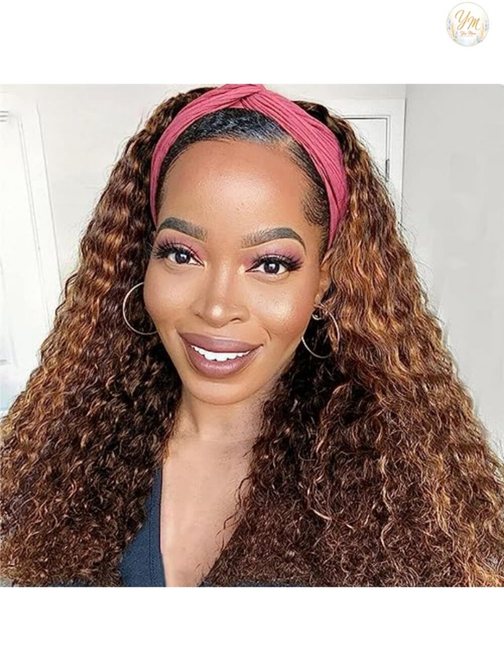 Glueless Headband Wig Human Hair Deep Wave 150% Density, Heat Resistant, 18 Inch
